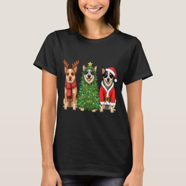 T-shirt Retro Christmas Blue Heeler Santa Reindeer Dog Lov (Devant)
