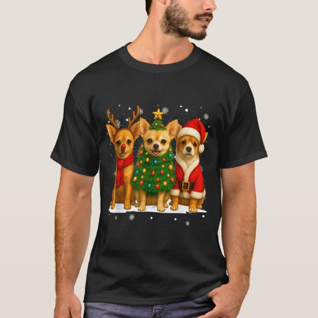 T-shirt Retro Christmas Chihuahua Santa Reindeer Dog Lover (Devant)