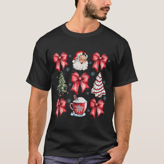 T-shirt Retro Christmas Coquette Bow Santa Coffee Cake Hol (Devant)