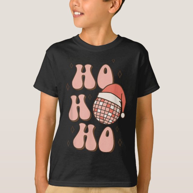 T-shirt Retro Christmas Disco Ball Groovy Ho Ho Ho Santa H (Devant)