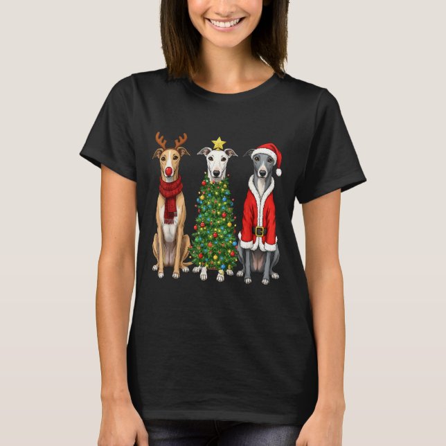 T-shirt Retro Christmas Ghound Santa Reindeer Dog Lover  (Devant)