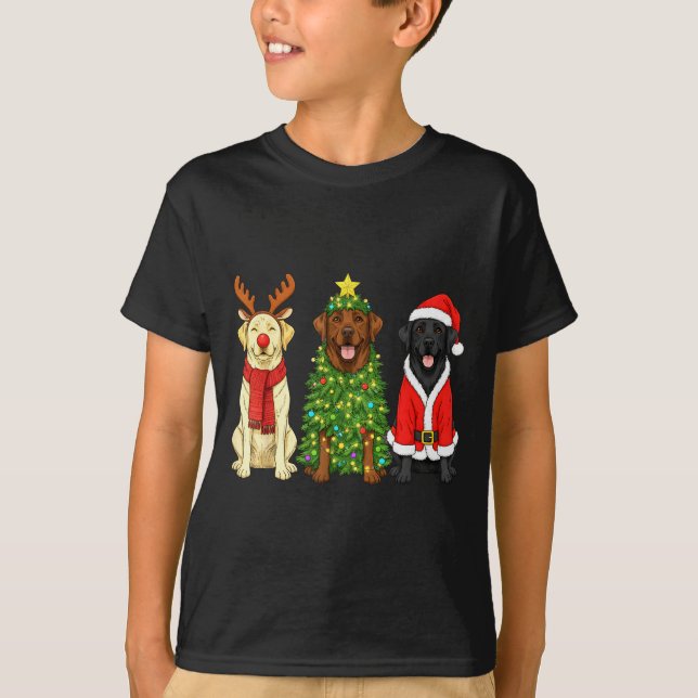 T-shirt Retro Christmas Labrador Retriever Santa Reindeer  (Devant)