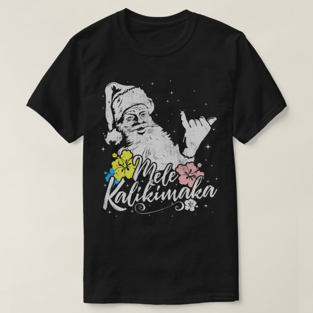 T-shirt Retro Christmas Mele Kalikimaka Santa Shaka Hawaii (Design devant)