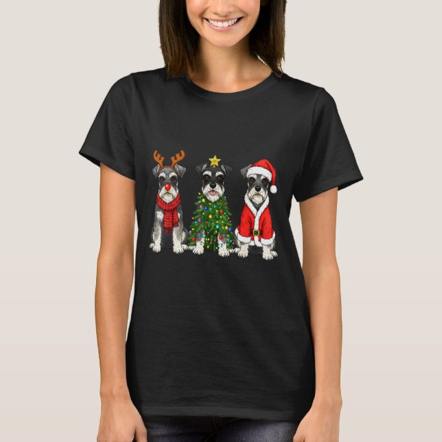 T-shirt Retro Christmas Miniature Schnauzer Santa Reindeer (Devant)