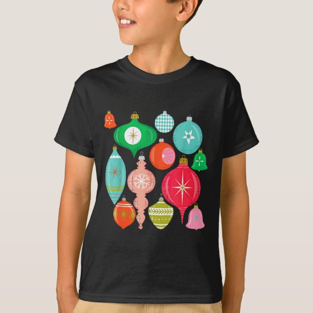 T-shirt Retro Christmas Ornaments Mid Century Modern  (Devant)