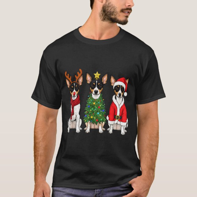 T-shirt Retro Christmas Rat Terrier Santa Reindeer Dog Lov (Devant)