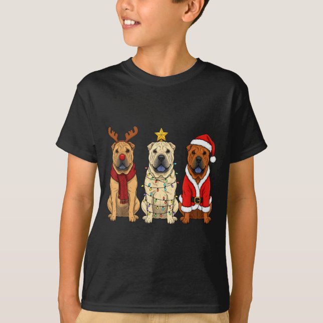 T-shirt Retro Christmas Shar Pei Santa Reindeer Dog Lover  (Devant)