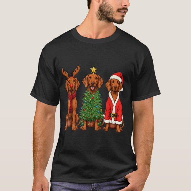 T-shirt Retro Christmas Vizsla Santa Reindeer Dog Lover  (Devant)