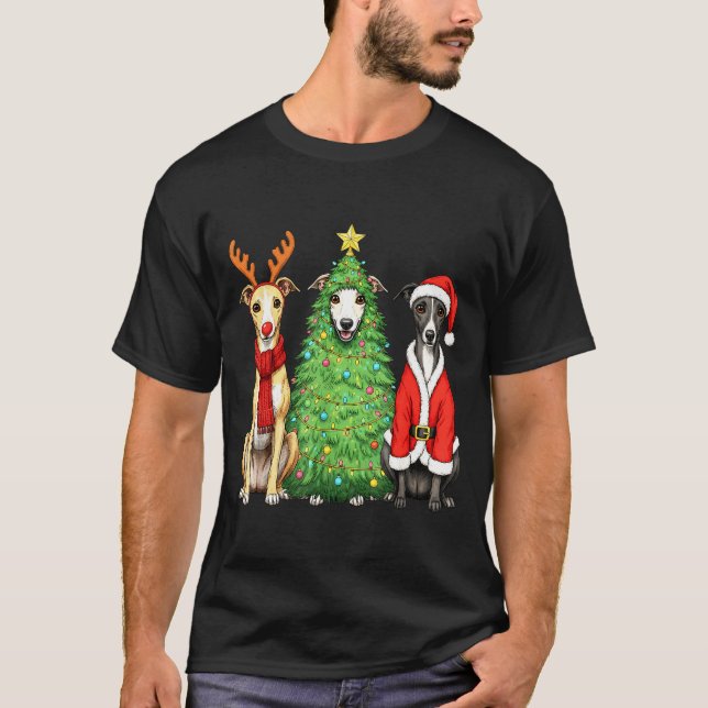 T-shirt Retro Christmas Whippet Santa Reindeer Dog Lover  (Devant)