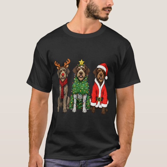 T-shirt Retro Christmas Wirehaired Inting Griffon Santa Re (Devant)