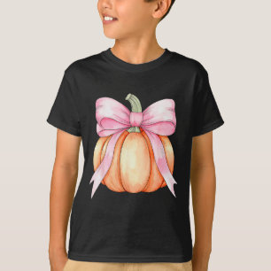 T-shirt Rétro Citrouille Coquette Rose Ruban Halloween Aut