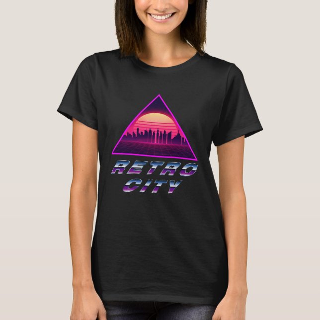T-shirt Retro City Synthwave Vaporwave 80s Nostalgia Neon (Devant)