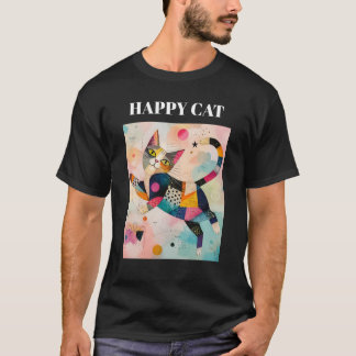 T-Shirt Rétro Coloré Chat Heureux