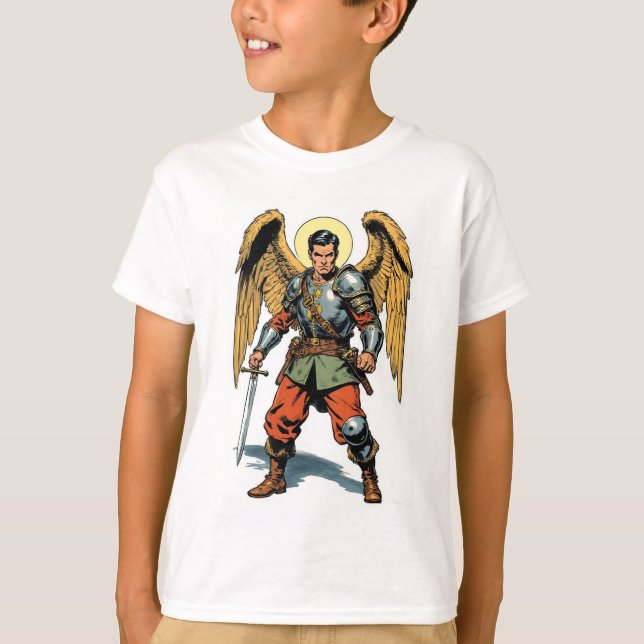T-shirt Retro Comic Style St Michael Kid's Tee Shirt (Devant)