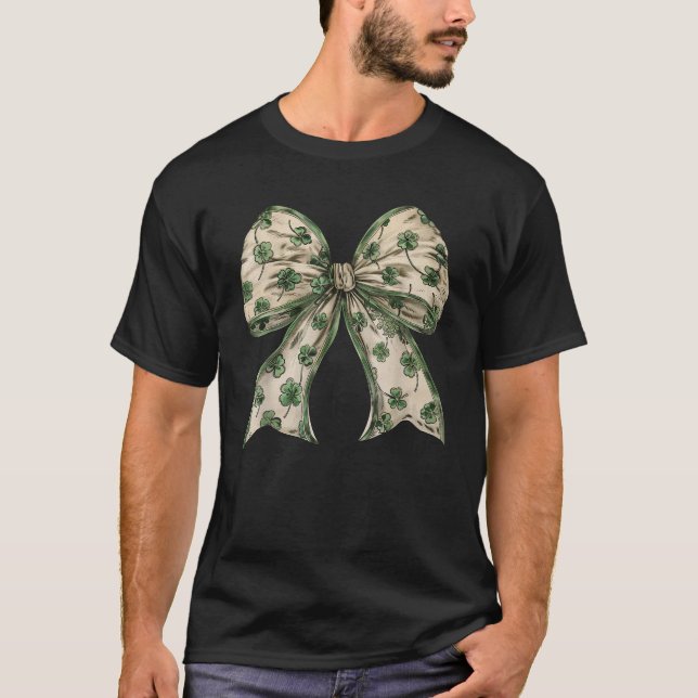 T-shirt Retro Coquette Bow St Patrick s Day Shamrock irlan (Devant)