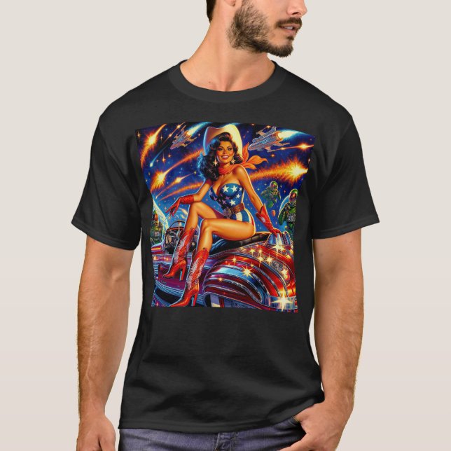 T-shirt Retro Cowgirl Pin-Up (Devant)