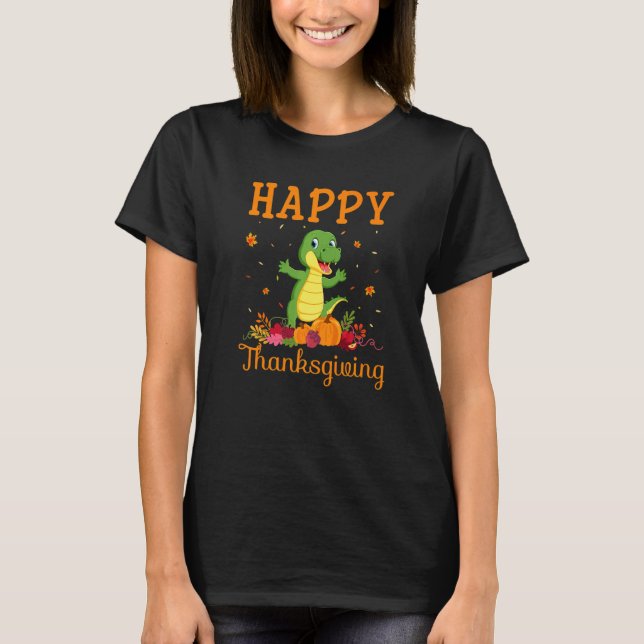 T-shirt Retro Crocodiles Happy Thanksgiving Matching Famil (Devant)