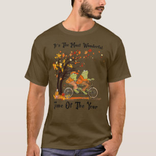 T-shirt Retro Cute Frogs équitation Vélo Feuilles Automne 