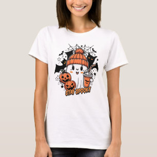 T-shirt Retro Cute Ghost Citrouille de café Éffrayant