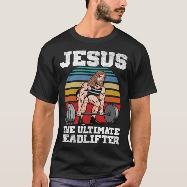 T-shirt Retro Deadlift Jesus Christian Weightlifting Worko (Devant)