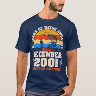 T-shirt Retro December 2001 21 Year Old Fishing Lover 21st