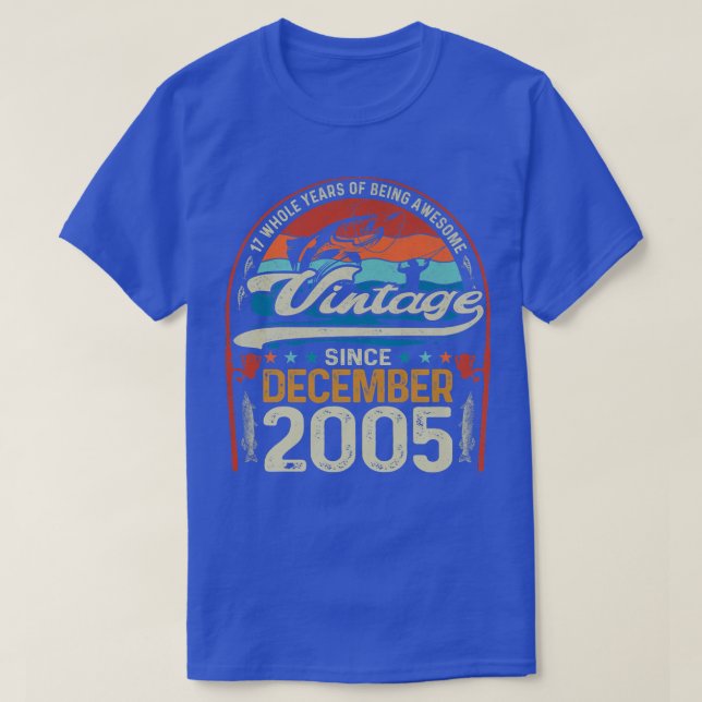 T-shirt Retro December 2005 17 Year Old Fishing Lover 17th (Design devant)