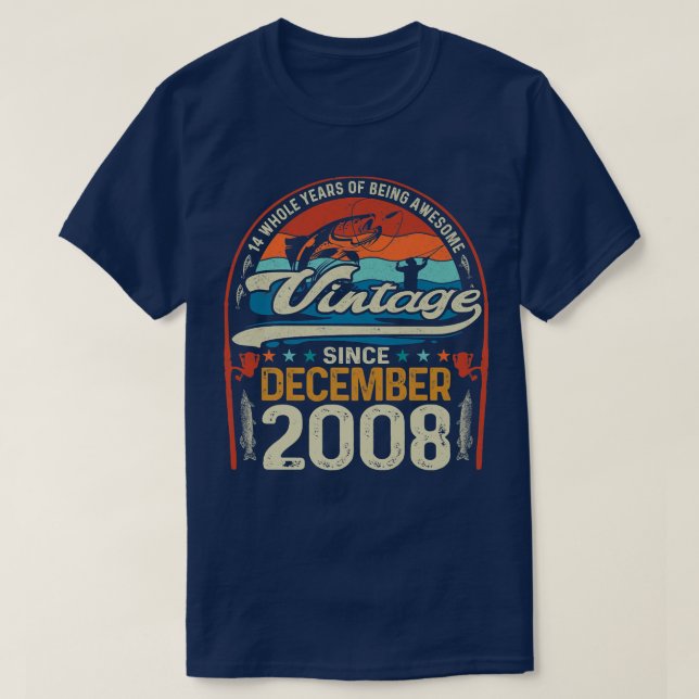 T-shirt Rétro Décembre 2008 14 Ans Amoureux de la pêche 14 (Design devant)