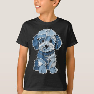 T-shirt Retro Denim Chien Patch, Funny Shabby Blue Jean Pu