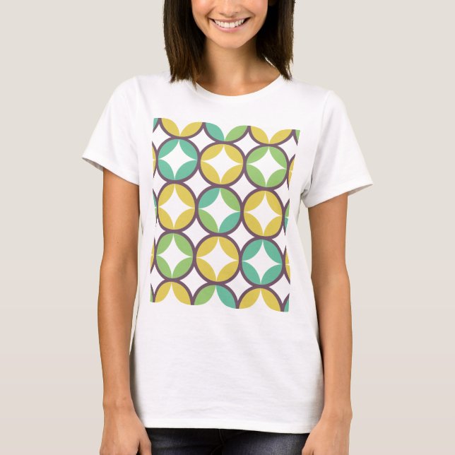 T-shirt Retro Diamond dans Circle Pattern Blue Green Gold (Devant)