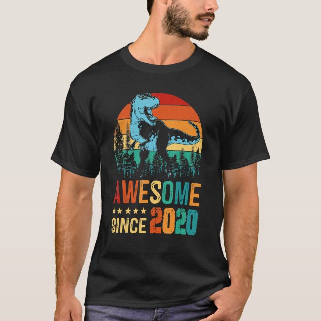 T-shirt Retro Dinosaur Rex Awesome depuis 2020 3e annivers (Devant)