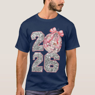 T-shirt Retro Disco Ball Coquette Happy New Years 2026 Wom