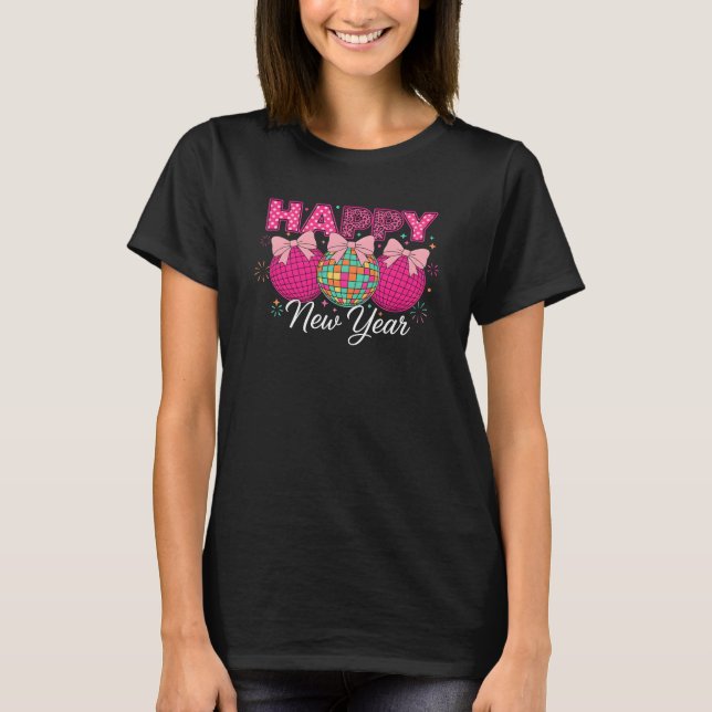 T-shirt Retro Disco Ball Happy New Year Art (Devant)
