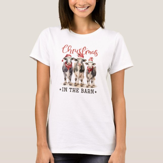 T-shirt Rétro drôle trois vaches Noël dans la ferme de la  (Devant)