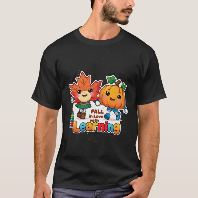 T-shirt Retro Enseignant Automne Png, Tomber dans l'amour  (Devant)