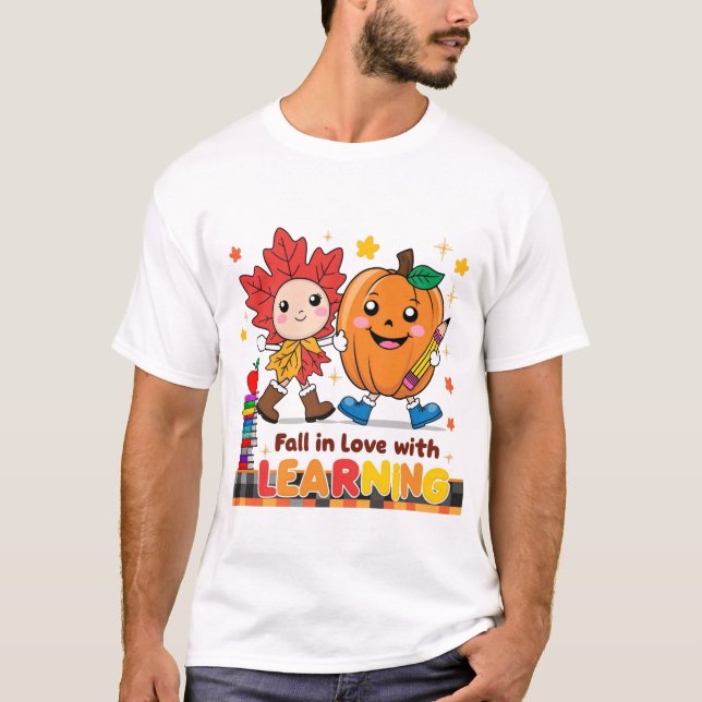 T-shirt Retro Enseignant Automne Png, Tomber dans l'amour  (Devant)
