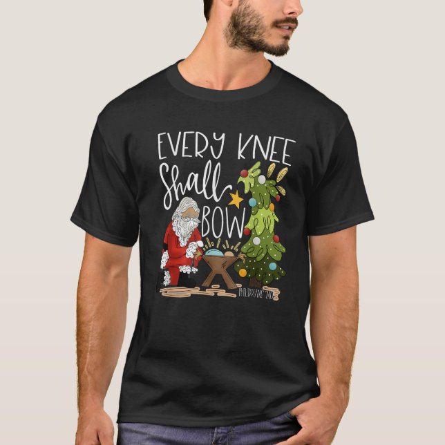 T-shirt Retro Every Knee Shall Bow Santa Clause Religious  (Devant)