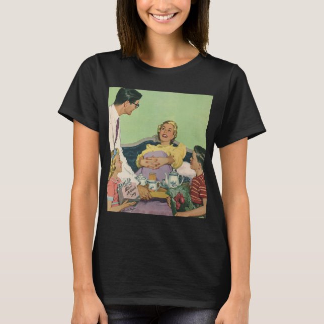 T-shirt Retro Family Sert Maman Petit déjeuner en Bed (Devant)