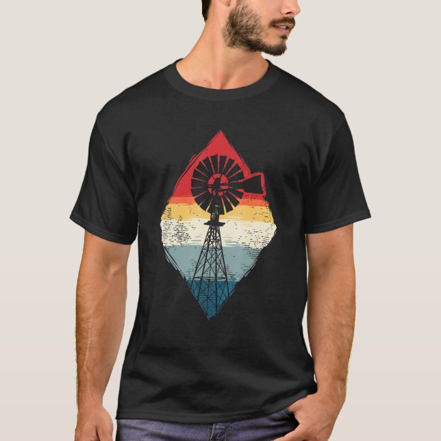 T-shirt Retro Farming Wind Mill Turbine Technician (Devant)