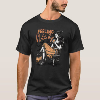 T-shirt Retro Feel Witchy Girl Black Amoureux des chats Éf