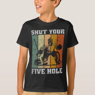 T-shirt Rétro Ferme ton cinq trous drôle vintage hockey Go