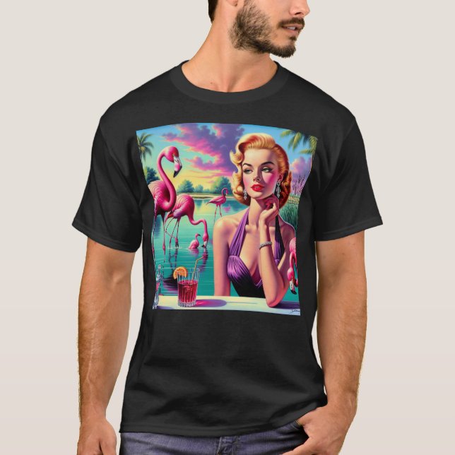 T-shirt Retro Flamingo Pin-Up (Devant)