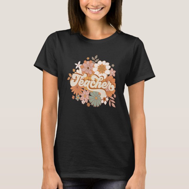 T-shirt Retro Floral Enseignant Retour À L'École Cute Ense (Devant)
