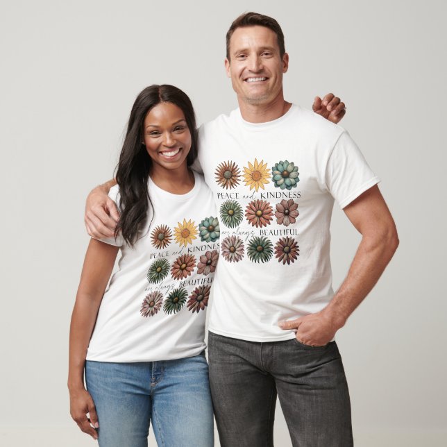 T-shirt Retro Floral Peace and Kindness (Unisexe)