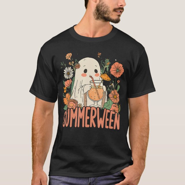 T-shirt Retro Floral Summerween Ghost Halloween Summer Coc (Devant)