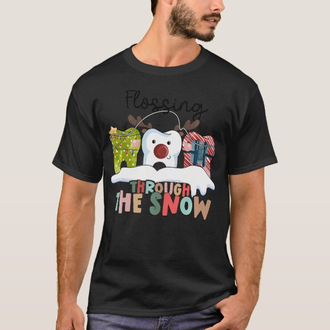 T-shirt Retro Flossing À Travers La Neige Dental Noël T (Devant)