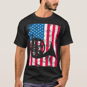 T-shirt Retro French Horn Vintage US Drapeau Musique Artwo