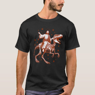 T-shirt Retro Funny Jesus équitation Squelette Dinosaure C
