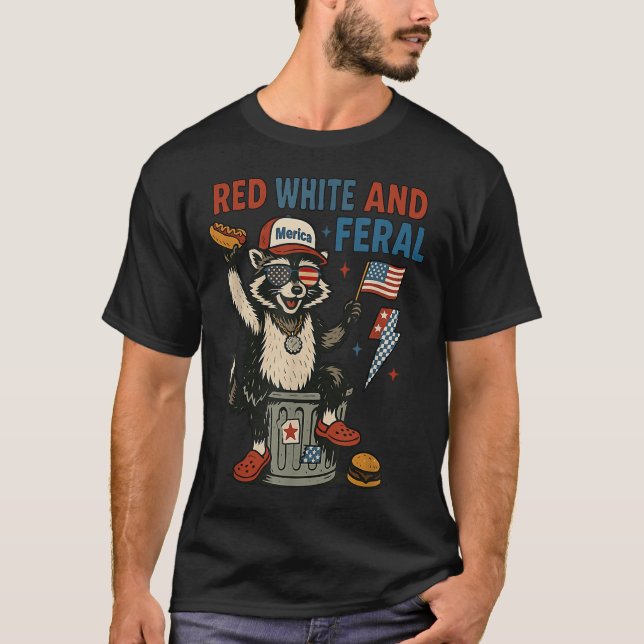 T-shirt Retro Funny Merica Raccoon 4th Of July Red White A (Devant)