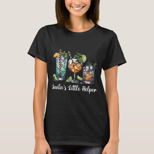 T-shirt Retro Funny Santa's Little Helper Martini Merry Ch (Devant)