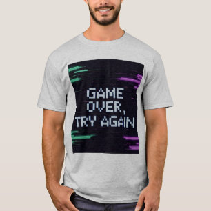 T-Shirt Retro Game Over - Blue Glitchy Gamer Papa